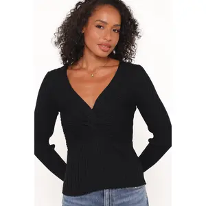 Demi Twist Detail Knit Top - Black