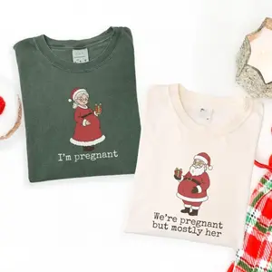 Couples Christmas I'm Pregnancy Shirt, We're Pregnancy But Mostly Her Shirt - Pregnancy Announcement T-Shirt, Couple Pregnancy Reveal Shirt, Matching Baby Shower Shirt