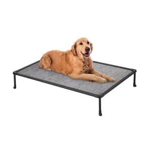 Veehoo Chewproof Elevated Dog Bed - Cooling Raised Pet Cot, Breathable Mesh, Washable & Non-Slip for Large Dogs, Indoor/Outdoor, Beige Coffee Mat and Black Frame