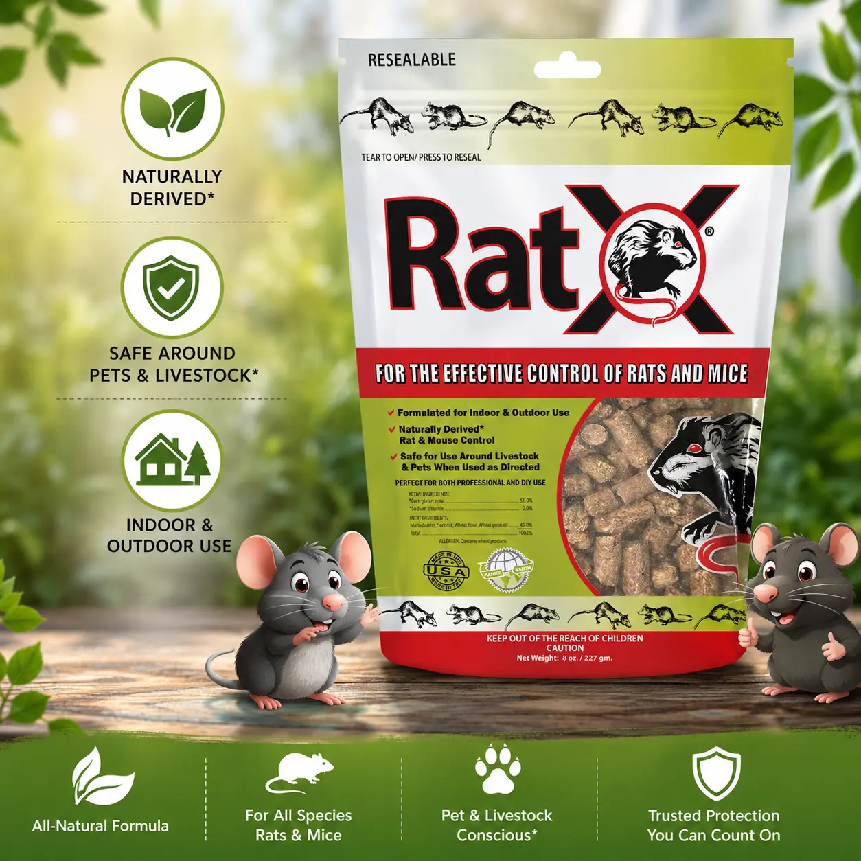 EcoClear Products 620100-6D RatX All-Natural Multi-Species Rat & Mouse Control, 8 oz. Bag