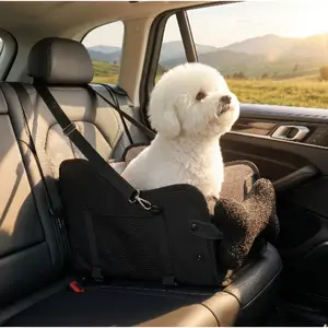 Portable Cat Dog Car Seat, Suitable for Small and Medium Pets, Anti-Slip Stability, Detachable Side Pouch, Easy Installation