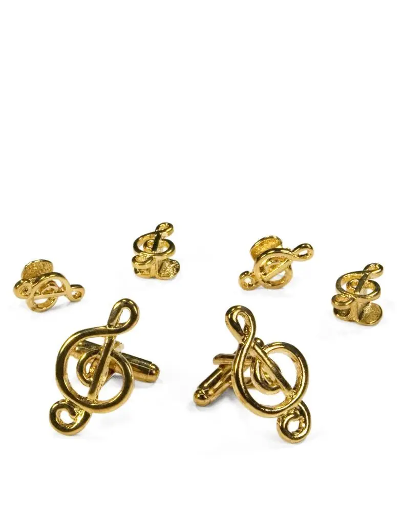 Musical G Clef Gold Studs and Cufflinks Set