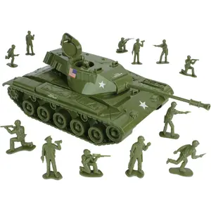 Tim Mee Toy Walker Bulldog Tank Playset- OD Green 13pc - Made in USA