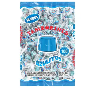 Tamborines Azulitos - Tamarind Blueberry and Chili Flavor Candy 100 Pieces Bag 450g Net Weight 15.9 oz