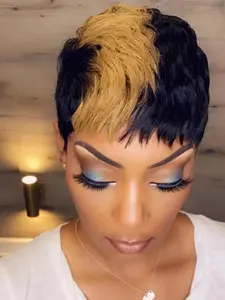 Short Bob Wig for Pixie Cut, Glueless Wig with Bangs, Natural Straight, Full Machine Made, Daily Use, Pixie Cut Wigs