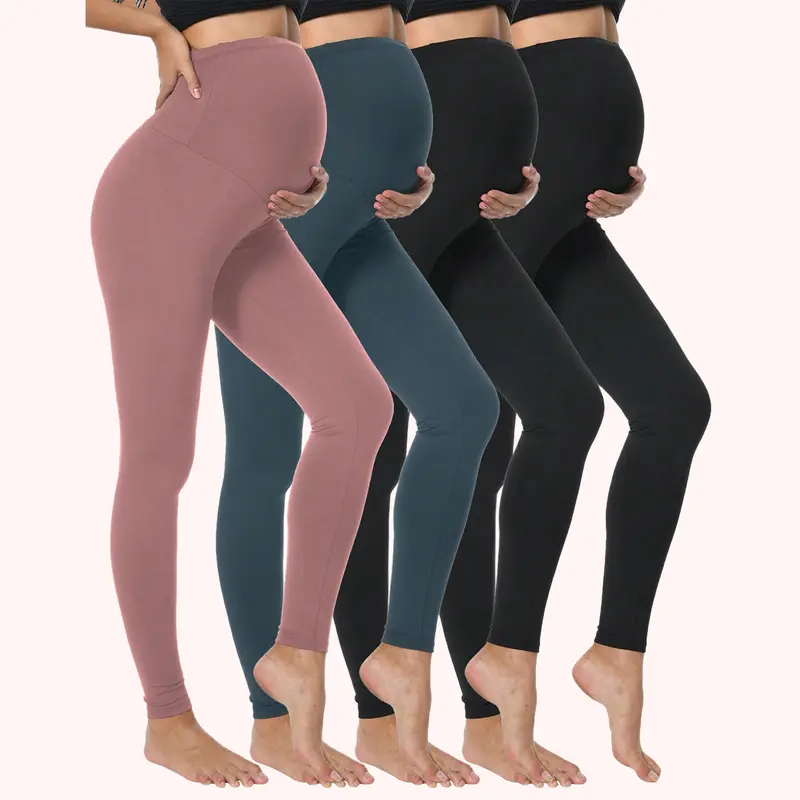 Women's 4-Pack Maternity Leggings High Waisted Over Belly Yoga Workout Pregnancy Postpartum Pants, Assorted Colors Activewear for All Seasons