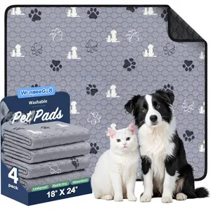Washable Pee Pads for Dogs, 4 Pack Absorbent Reusable Dog Pads Pet Puppy Pads, Non-Slip Potty Pads for Whelping, Playpen, Crate, Bed, Grey 18"x24"