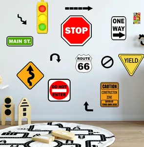 Road Signs Wall Decals, Boys Street Wall Stickers Decor Decorative