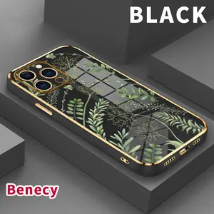 Soft Phone Case for iPhone 15 Pro Max 16 14 Plus 13 12 11 X XS Max XR Forest Full of Stars Pattern Luxury Golden Edge Elecroplated TPU Camera Lens Protection Mobile Phone Cover Gift  Electroplated Gold Durability