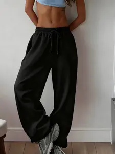 Women's Solid Drawstring Waist Thermal Lined Fitted Sweatpants, Casual Pocket Jogger Pants for Daily Wear, Ladies Bottoms for All Seasons