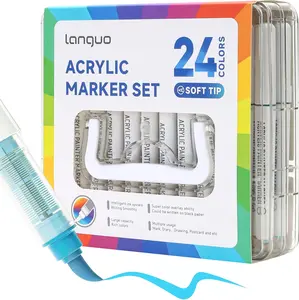 languo 24-Colors Acrylic Paint Markers Pens Set, Soft Brush Tip Markers with Fast Drying & No-Bleed Ink, Acrylic Paint Pens for Rock, Wood, Egg, Ceramic, Fabric Painting, Art Supplies and DIY Crafts artist
