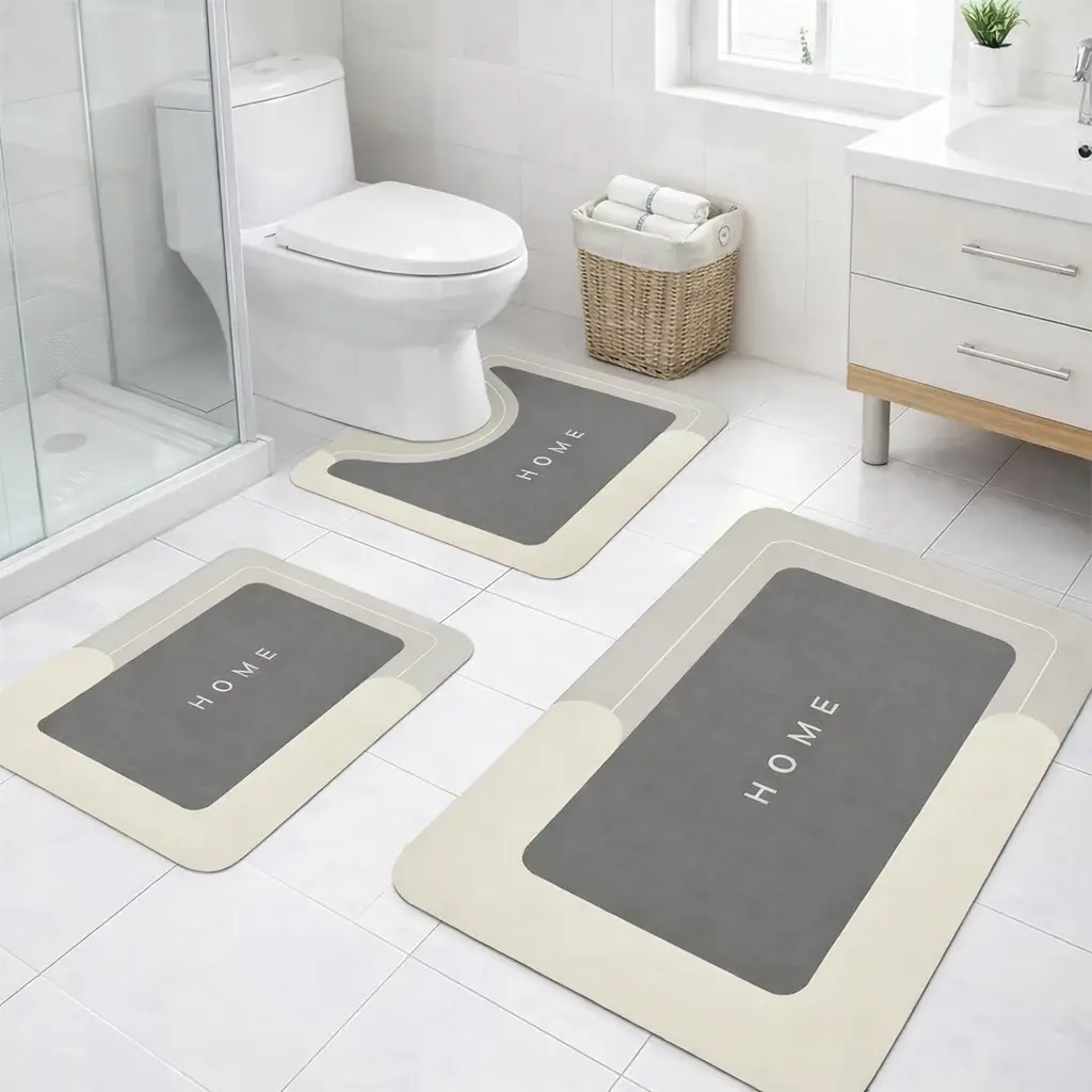 Set of 3 Absorbent Bath Mat （0.12inch thickness）Magic Rug Sets, Quick Drying Bath Mat Non-Slip Floor Rug Rubber Backed for Bathroom Kitchen Shower Sink(31.10''x19.29''+23.22''x15.35''+23.22''x23.22'')