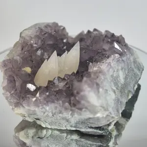 Super Rare White Mountain Calcite Points on Amethyst Cluster with Sugar Calcite