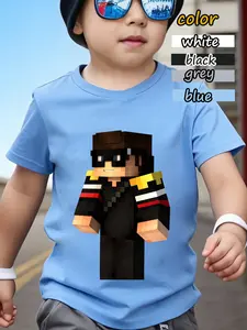 Minecraft Boys' World Costume Theme T-Shirt, Trendy Print, Comfortable Skin-Friendly, Sporty Style, Short Sleeve, Long Fit
