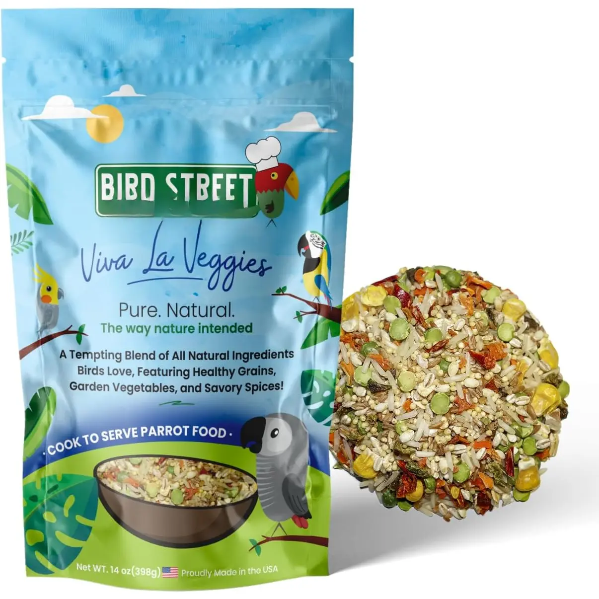 Parrot Food - Parakeet Food - Cockatiel Food -  Food - Cooks in 3-15 min w/ &  Grains - Legumes - Non-GMO Fruits, Vegetables, &  Orientated Spices