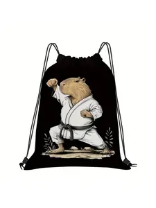 1pc Funny Capybara Martial Arts Drawstring Backpack - Gym Bag, Tai Chi Practice, Travel Backpack with Secure Drawstring Closure - Lightweight Workout Bag for Men, Women, Martial Arts Training - Birthday/Easter/4th of July Gifts, Cartoon Animal Design