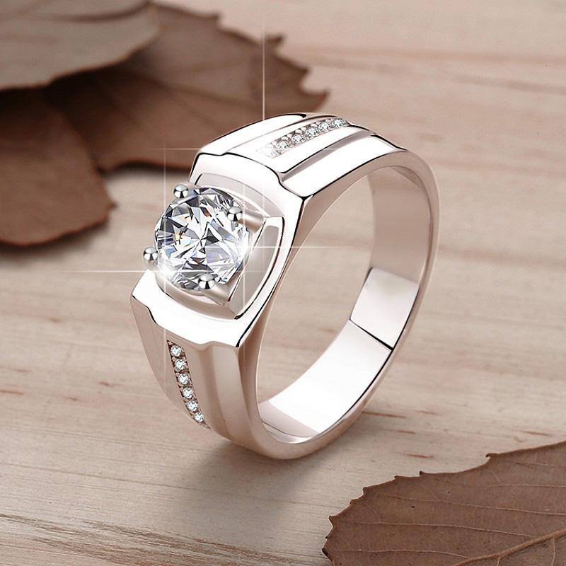 925 Sterling Silver Inset Shiny Synthetic Zircon Ring for Men and Women, 7 Grams, High-Grade Ring Design