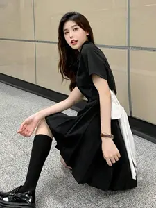 Summer Thin Plain Color Simple Straight Dress with Round Neck and Short Sleeves, Fresh Style Women's Dress for Casual Wear