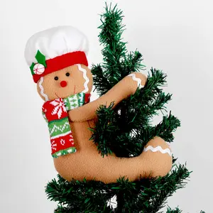 Gingerbread Man Tree Topper, Funny Christmas Tree Decor, Unique Xmas Tree Decoration, Plush Gingerbread Hugger, Stuffed Christmas Tree Ornament, Holiday Wine Bottle Decor, Christmas Curtain Ornament, Red Green White Holiday Decor, Cute Gingerbread Plush.
