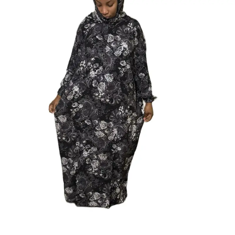 Women's Solid Drop Shoulder Hooded Kaftan & Hijab Set with Bishop Sleeves & Pockets, Modest Bishop Design, Comfortable Polyester, 100% Woven abaya aba