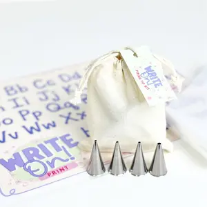 Lettering Piping Practice Kit with 4 Nozzles, 8 Piping Bags, Reusable Practice Sheet, & Free Video Guide Write on Cakes for Beginners Bakeware Cake Decorating Gift Idea