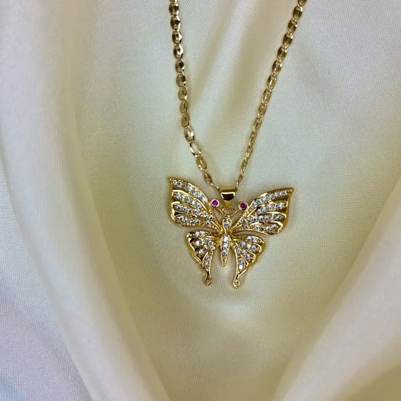 Laminated Gold Butterfly Motif Pendant Necklace - 18-in Necklace for Daily Wear, Anniversary Gifting, Butterfly Motif Necklaces