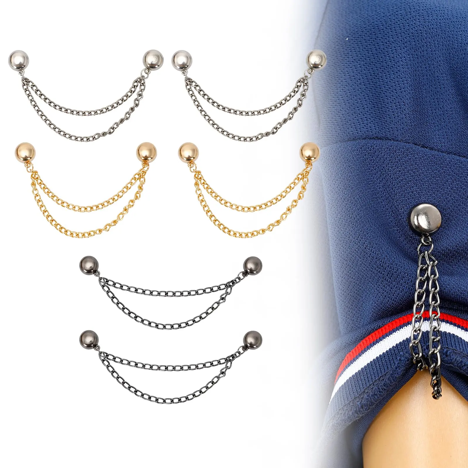 6-Pack Metallic Magnetic Hijab Pins in Gold, Black & Silver, Strong No-Snag Brooch Clips for Pinless Styling & Hemming, Gift for Friends, Family Members, Unisex, Magnetic Clothing Pins, Pinless Hemming, Strong Magnetic