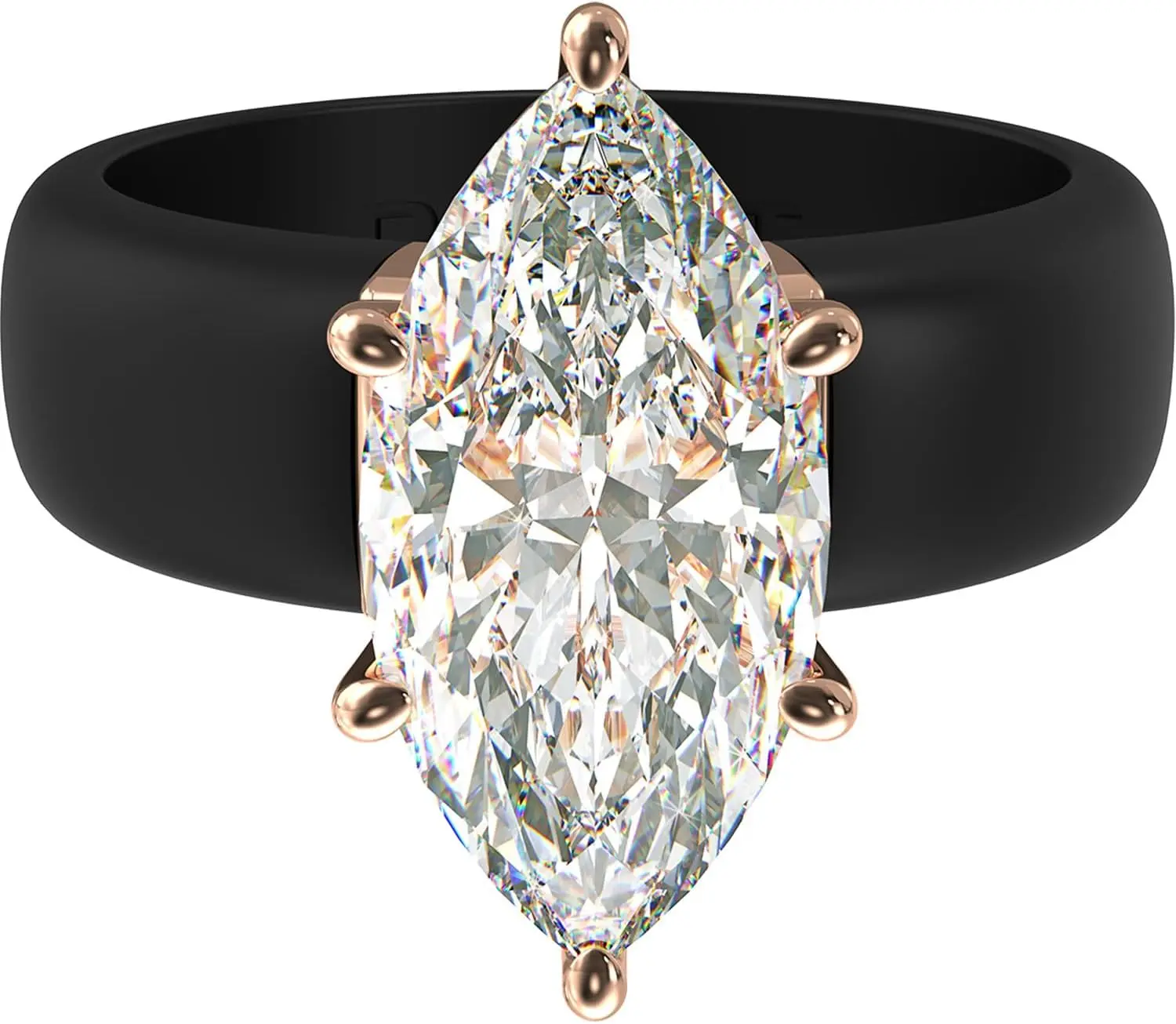 Silicone Ring with Stone - Marquise Cut Cubic Zirconia Solitaire Engagement Ring for Women - Rubber Wedding Bands - Patent Pending