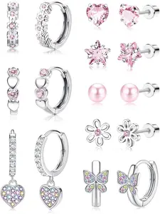 Hypoallergenic Earrings for Sensitive Ears, Surgical Stainless Steel Hoop Earrings, Cute Screw Back Stud Earrings Set for Girls, Heart Shaped Earrings