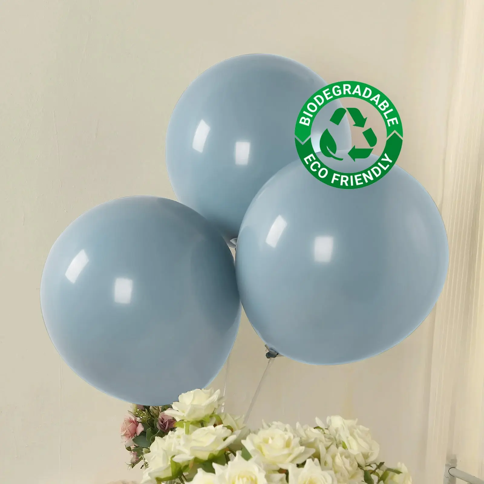 10 Pack Matte Pastel Dusty Blue Biodegradable Balloons 18", Round Eco-friendly Thick Latex Party Balloons