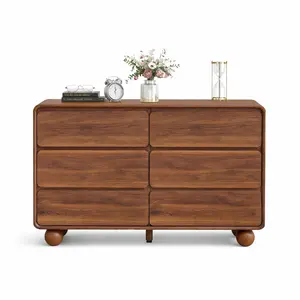 Giratree Modern 6 Drawer Dresser for Bedroom, 48" Wide Wooden Dresser Chest of Drawers, Handle Free & Curved Profile Design, Mid Century Closet Clothes Storage Organizer for Living Room