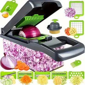 14-In-1 Multifunctional Kitchen Vegetable Chopper, Vegetable Slicer Dicer, Veggie Cutter, 5 and 11 Blades, Onion Slicer, Egg Separator, Ideal for Onions, Carrots, Tomatoes, Fruits