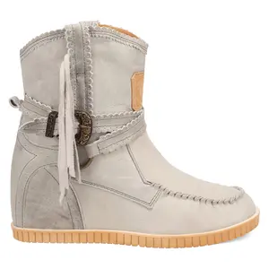 Dingo Womens Montauk Fringe Round Toe Moccasin Casual Boots Mid Calf Mid Heel 2-3" - Grey