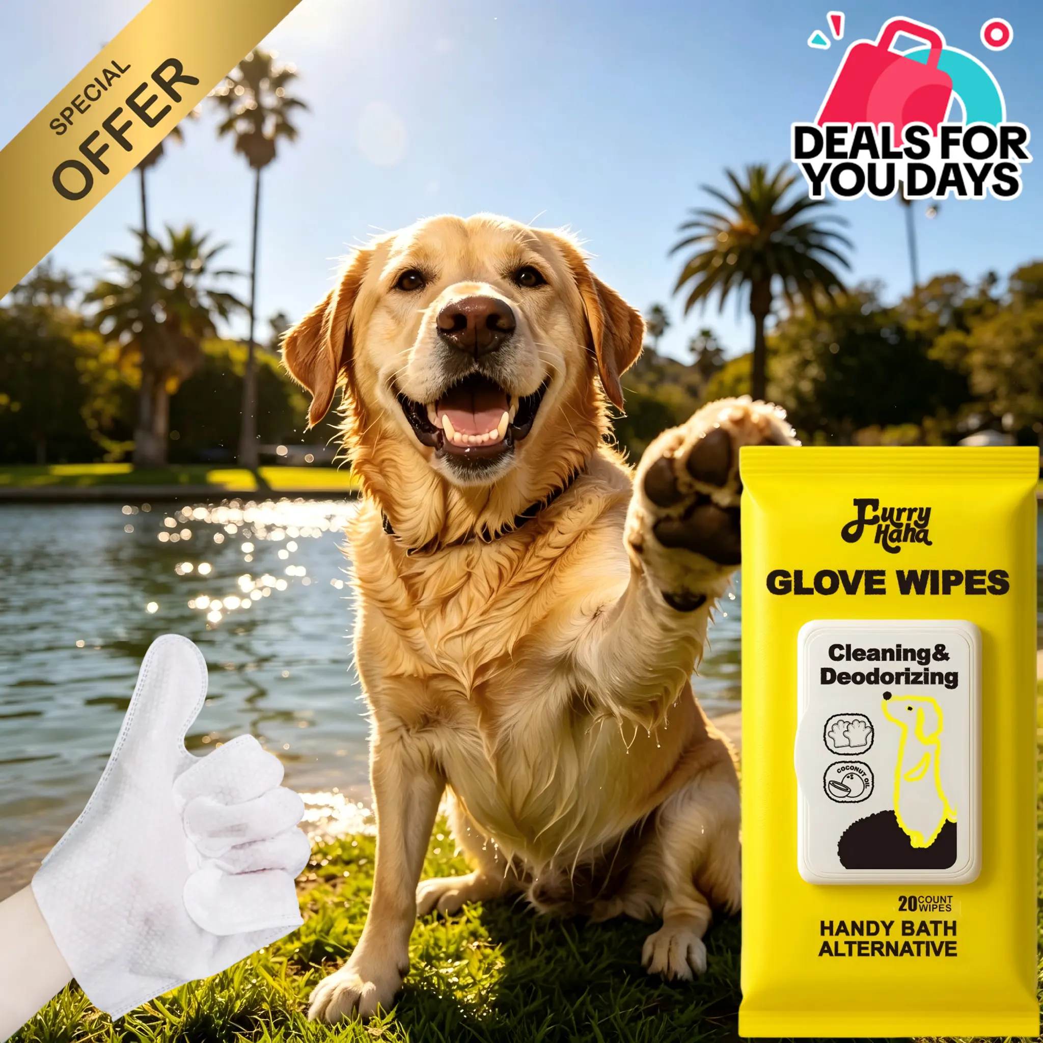 No-Rinse Grooming - PRO Pet Glove Wipes (20pcs) Hypoallergenic Bathing Deodorizing for Dogs & Cats | Extra Thick & Natural Ingredients for Daily Care Travel | Glove-Fit Design Flexible Controlled Clean | Eco-Friendly Value Pack Kittens