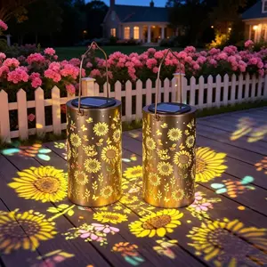 2 Pack Solar Sunflower Garden Lights, Outdoor Colorful Flower Projection Lanterns for Patio Yard Lawn Pathway Garden Decor