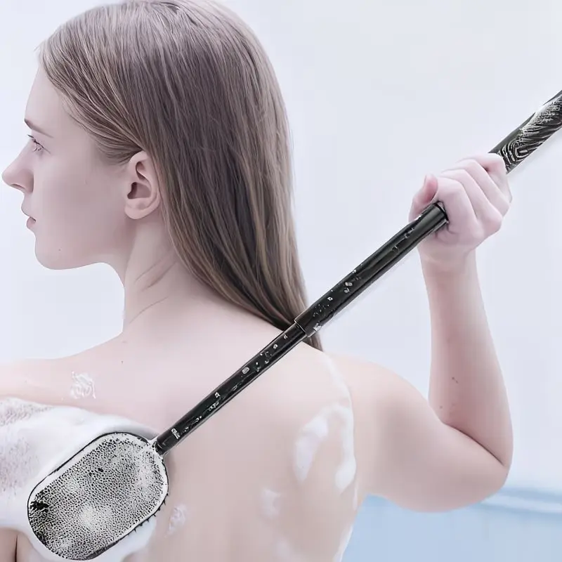 27.5-inch Adjustable Handle Bath Brush | Dual Exfoliating and Massaging Function, Long Handle Design, Soft/Rough Texture, Non-Electric