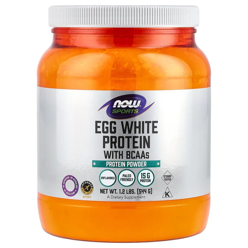 NOW Foods Sports, Egg White Protein with BCAAs, Protein Powder, Unflavored, 1.2 lbs (544 g)
