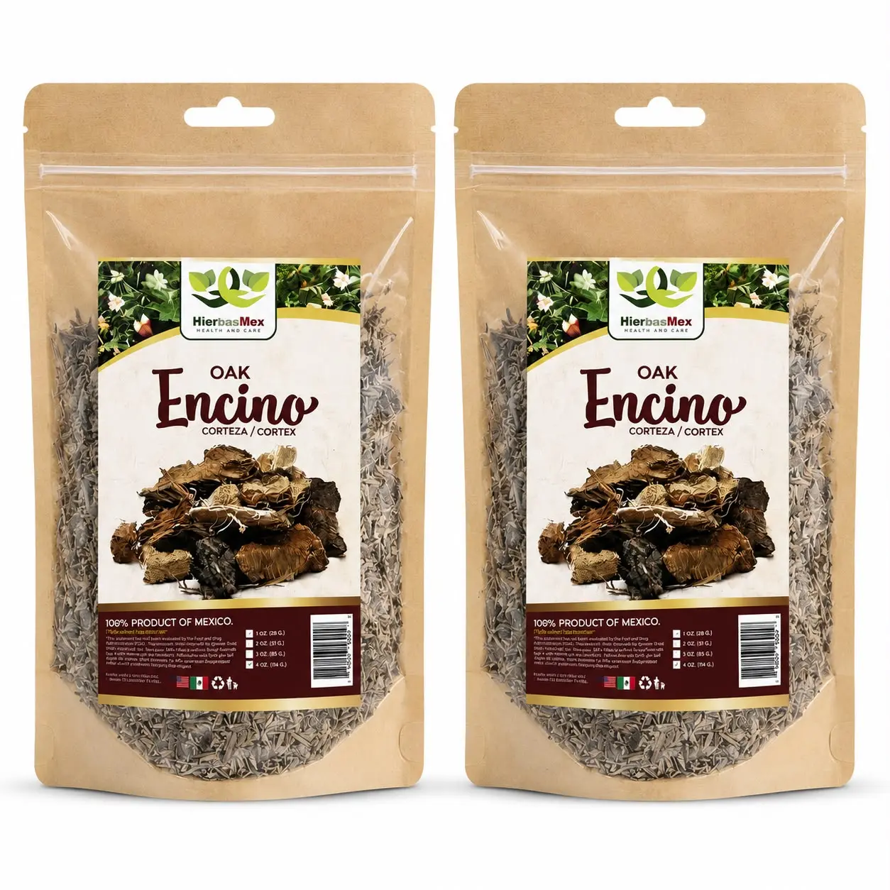 2 Pack Corteza de Encino Oak Tree Bark Herb Herbal Tea Te 4 oz.-113g Natural Mexican Herb Hierba Wild Crafted