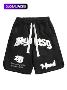 Men's Letter Embroidery Patched Drawstring Waist Suede Shorts, Regular Fit Casual Pocket Shorts for Summer, Fashion Men's Bottoms for Daily Wear, Shorts for Men, Casual Streetwear Shorts