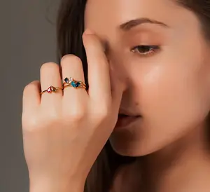 Gold Birthstone Ring Personalized Ring Stackable CZ Ring Minimalist Jewelry You and Me Custom Toi et Moi Gemstone Ring Pear Cut Emerald Ring