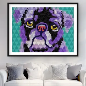 Begin Home Decor C1FM3648ZZVMP7 36 x 48 in. Geometric Pug - Purple Framed Matted Print Wall Art for Home Decor