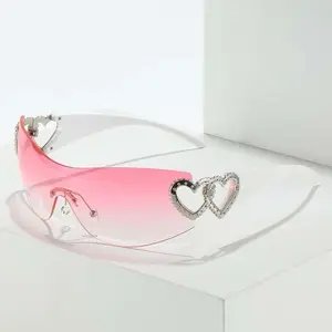 Women’s heart design sunglasses, rimless fashion glasses