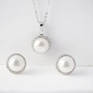 925 Sterling Silver Pearl Jewelry Set 16” +2” Extension Necklace & Earrings Elegant Women, Adults
