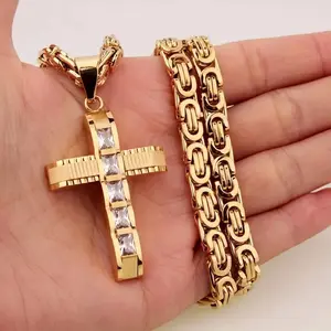 Mens Luxurious Stainless Steel Golden Cross Pendant Necklace for Men Hypoallergenic Stylish Design Ideal for Formal Occasions and Everyday Wear chain Gold-Plated Jesus Crucifix day gift summerwins uv reactive protection necklace cz diamond daily clothing