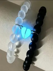 2pcs Moonstone Obsidian Bracelets, Night Glow Magnetic Love Bracelet, Unisex Fashion Jewelry Accessories, Fashionable Couple Bracelet, Couple Bracelet Set, Crystal
