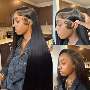 Bling Hair Beautiful Hd Transparent 13x6 Lace Frontal Human Hair Wigs Straight 13X4 Lace Front Wig 32 34 Inch 4x4 Lace Wig For Women Natural Color
