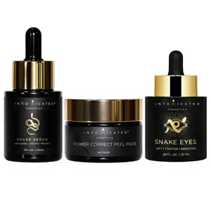 Intoxicated Cosmetics Best-Sellers Bundle - Snake Eyes Serum 20ml, Snake Serum 30ml & Power Correct Peel Pads for Brightening, Correcting, and Hydrating