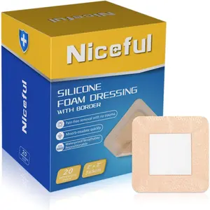 2x2 in Absorbent Waterproof Bandages for Pressure Ulcers, Skin Tears (Sports & Outdoor Protective Gear), 20-Count Gentle Border Silicone Foam Medical Wound Dressing