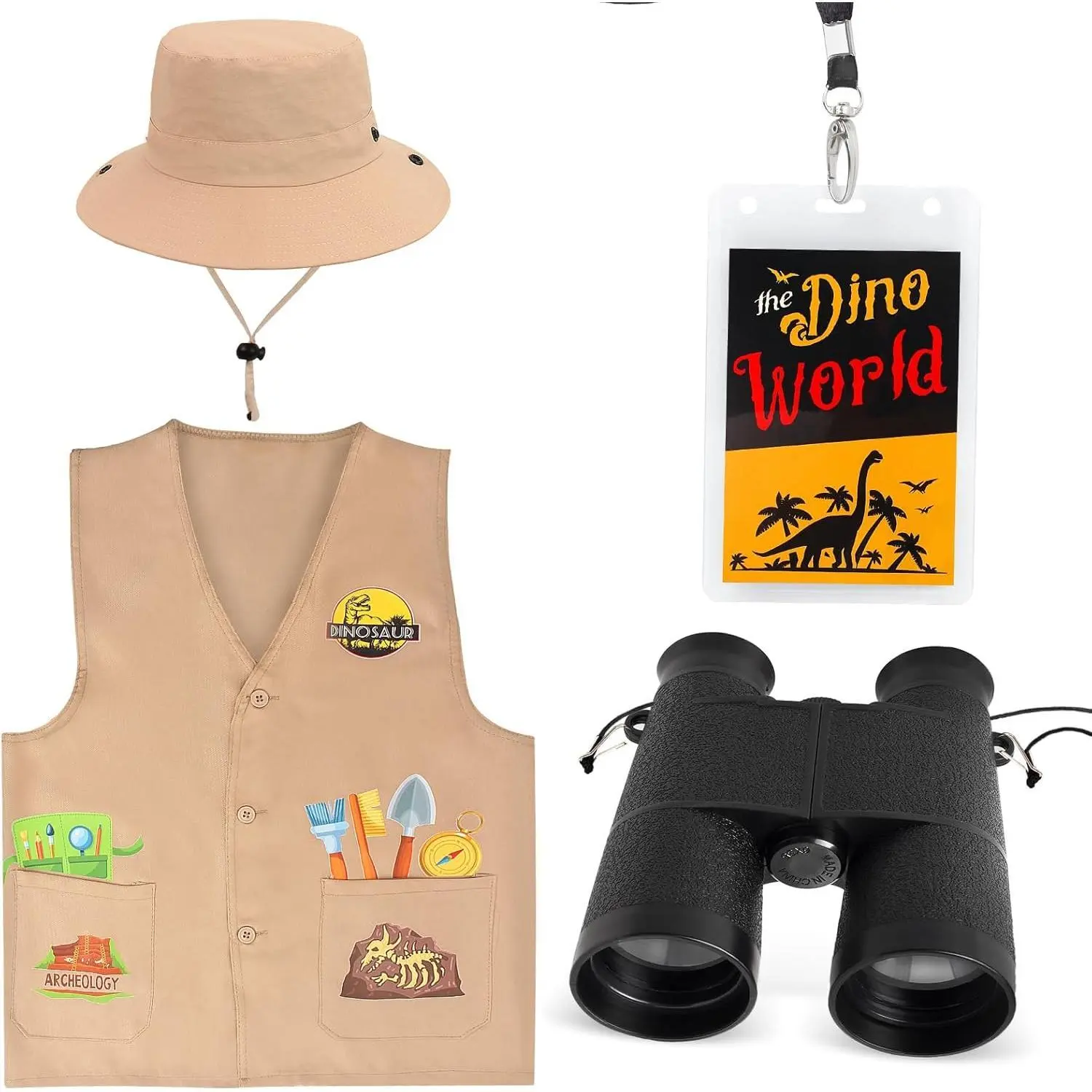 X-CPA11   4 Pieces Kids Dinosaur Paleontologist Vest and Hat Costume for Dinosaur Explorer Activity Zoo Jungle Party Halloween
