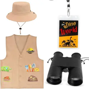 X-CPA11   4 Pieces Kids Dinosaur Paleontologist Vest and Hat Costume for Dinosaur Explorer Activity Zoo Jungle Party Halloween